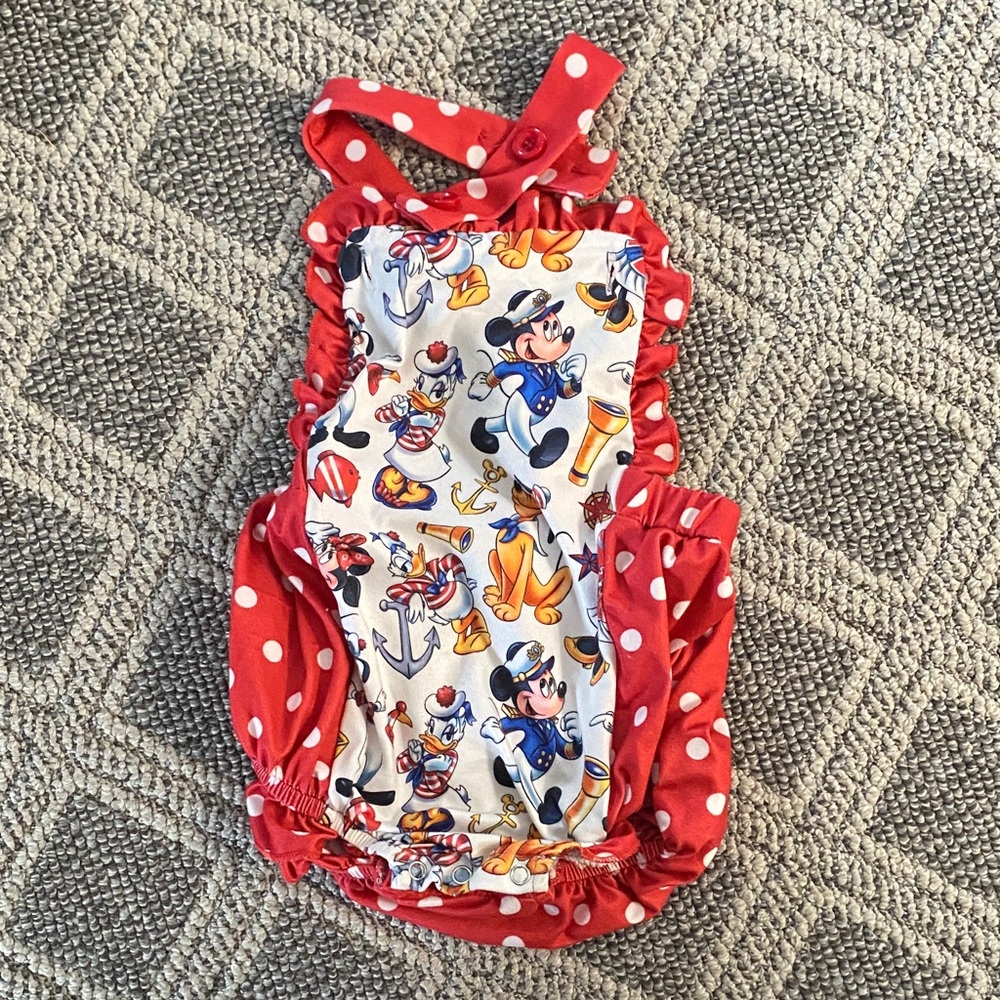 Disney Red and White Polka Dot goofy boutique romper